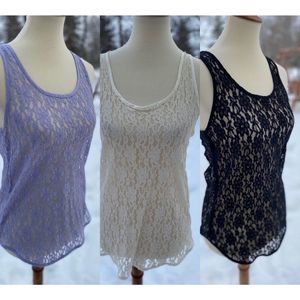 Y2K Alfred Sung Pure Lace Racerback Tank Top Bundle of 3  Sz M Black Ivory Lilac